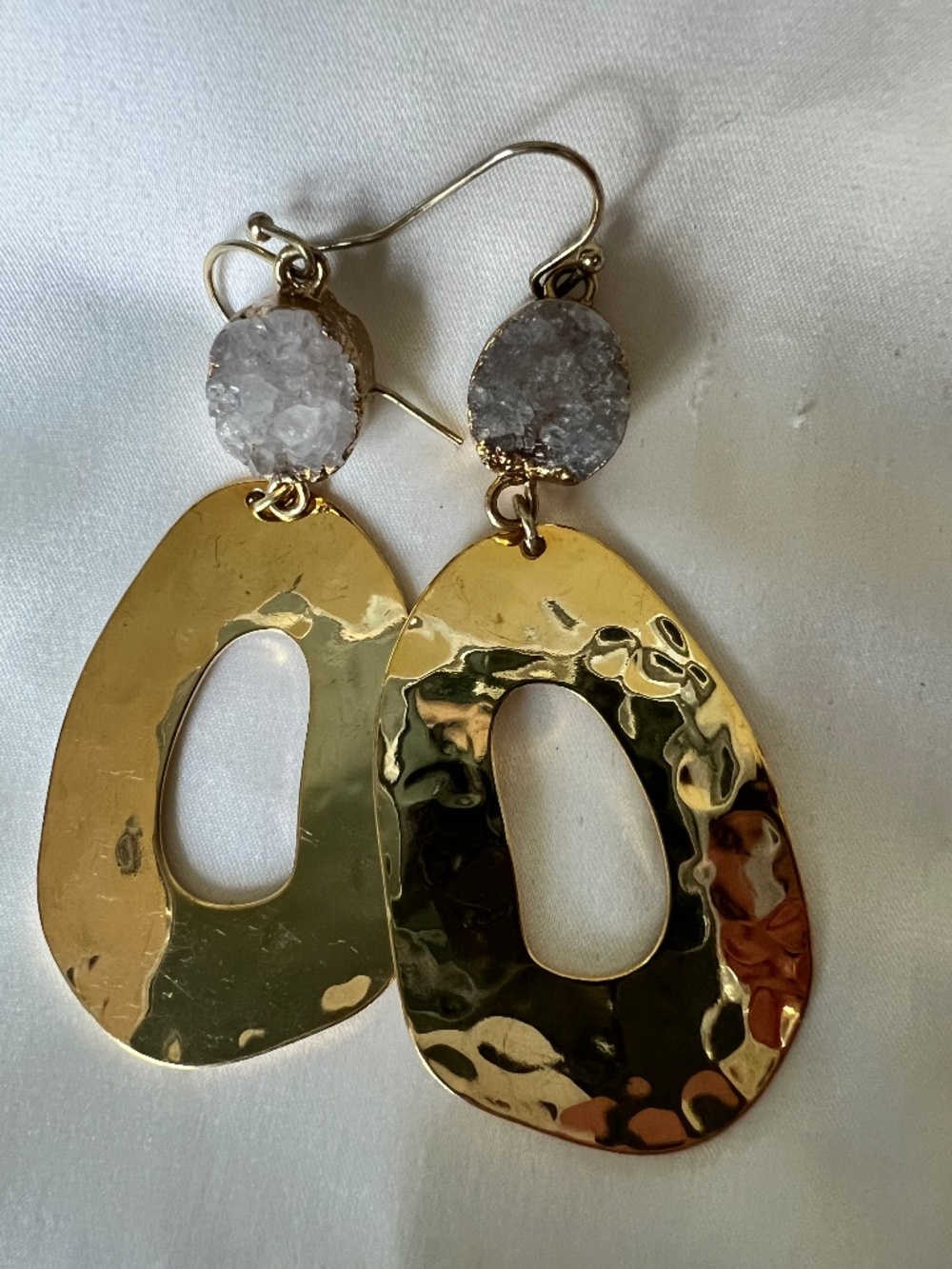 Goldtone and Druzy Quartz Statement Earrings